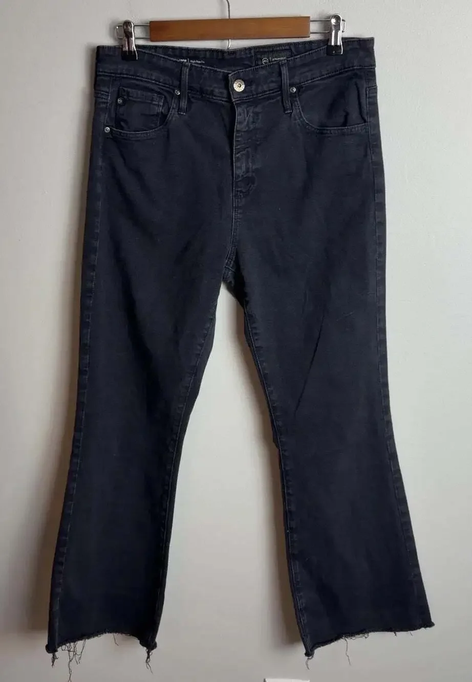 AG Adriano Goldschmied Farrah Boot Crop Black Jeans Size 31 Raw Hem Women’s